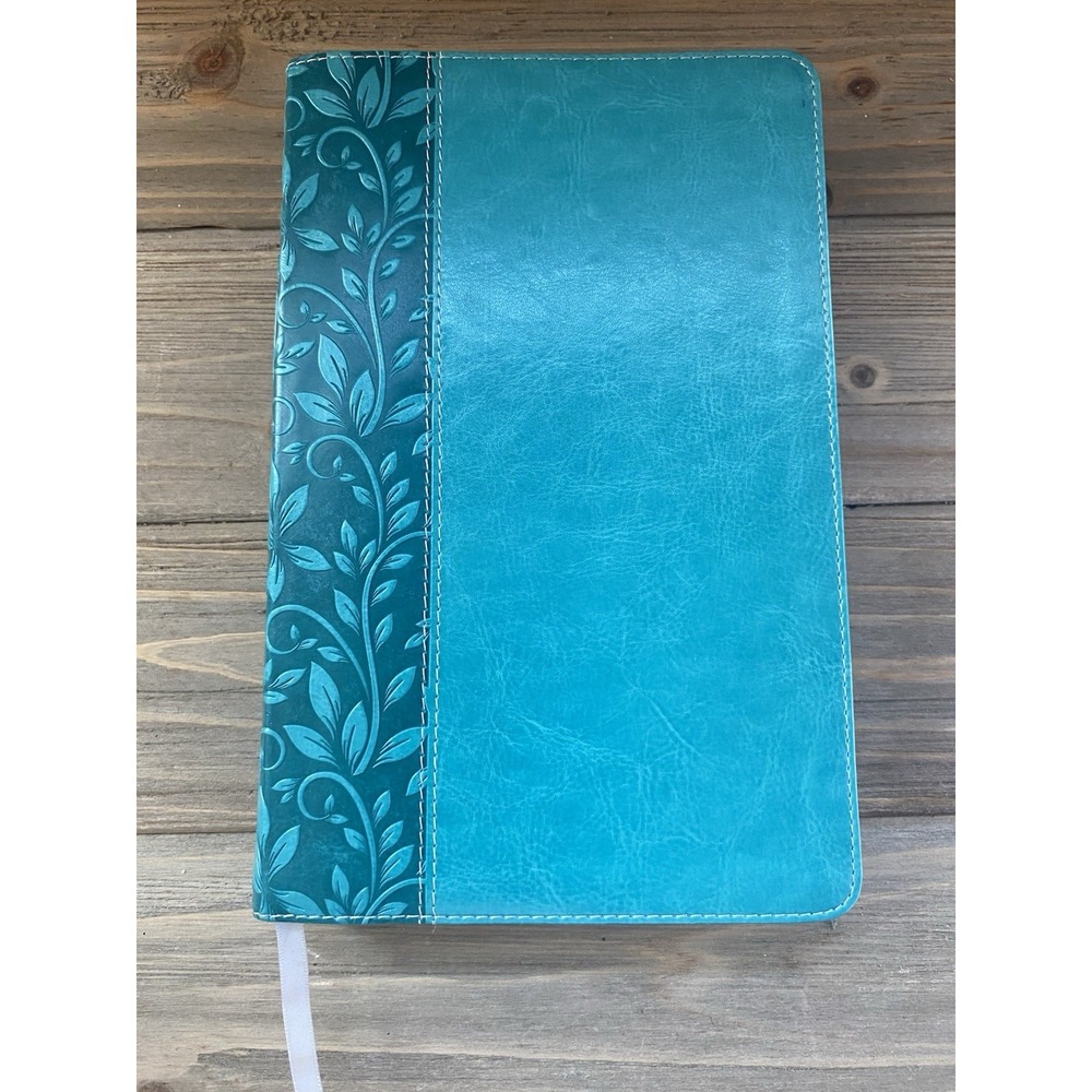 Holy Bible KJV Teal Leather‎ Floral Imprints Nelson